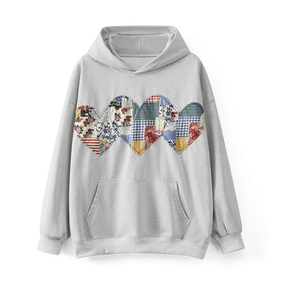 Women's Heart Applique Hoodie Loose Pullover Streetwear with Pocket