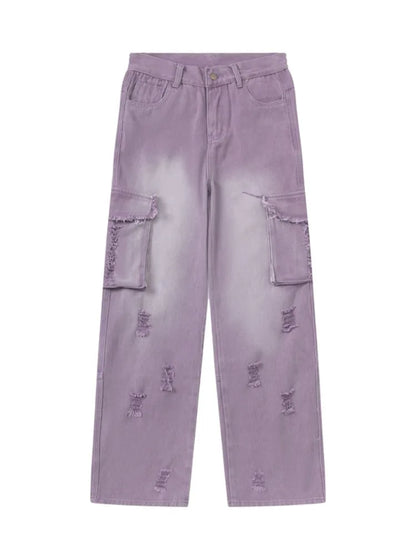 Women’s Purple Y2K Ripped Cargo Jeans Harajuku