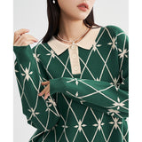 Sweaters woman Long Sleeves Polo Neck with  Green Casual Chic Tops - xinnzy