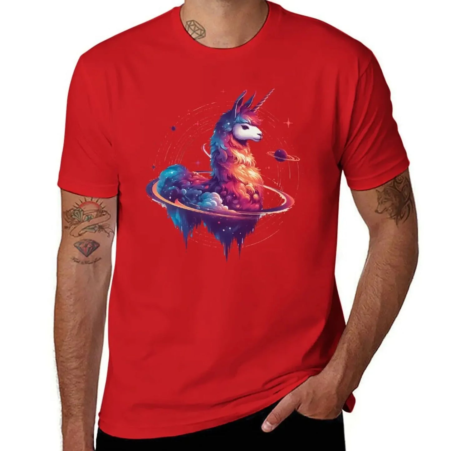 Trendy Doodle Rainbow Llamacorn Unicorn Men Tee