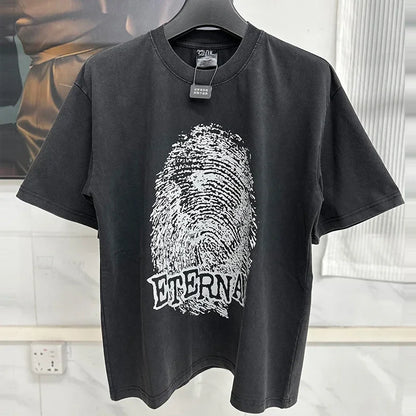 Vintage Washed Target Print T-Shirt Men Oversized Streetwear