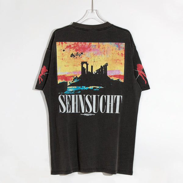 Retro Anime Print T-Shirt 2024 Heavy Cotton High Street Fashion