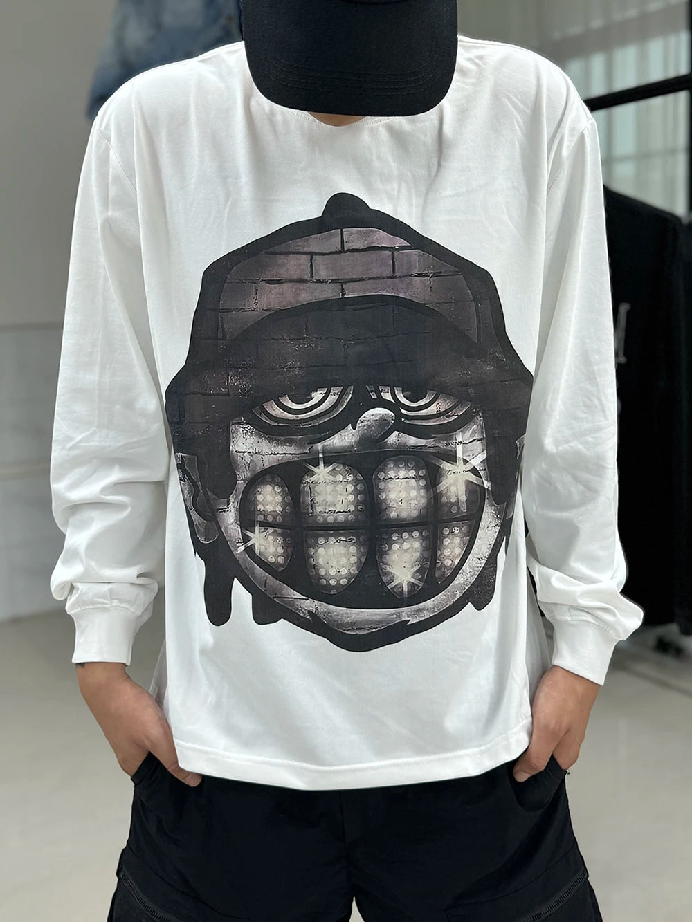 Men Brick Head Cartoon Graphic Sweatshirt