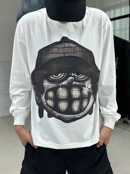 Men Brick Head Cartoon Graphic Sweatshirt