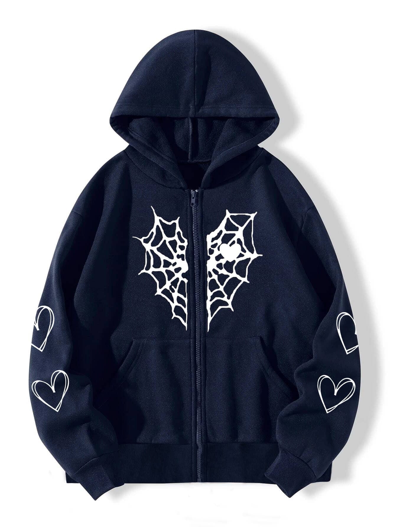 Fashionable and Casual Women's Spider Web Print Hoodie for Autumn