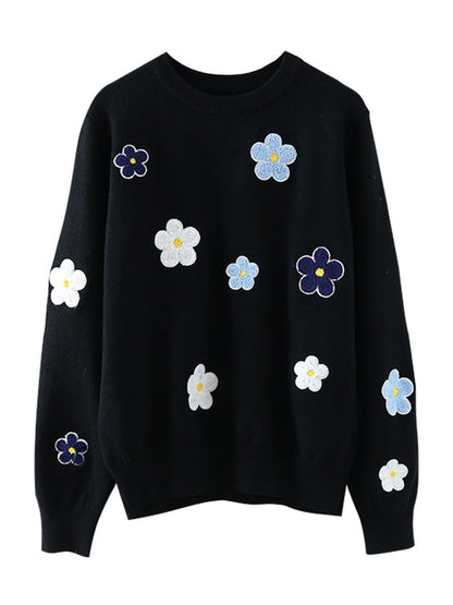 Women Sweater Pullover Korean Floral Emobroidery