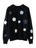 Damen Pullover Pullover Koreanische Blumenstickerei