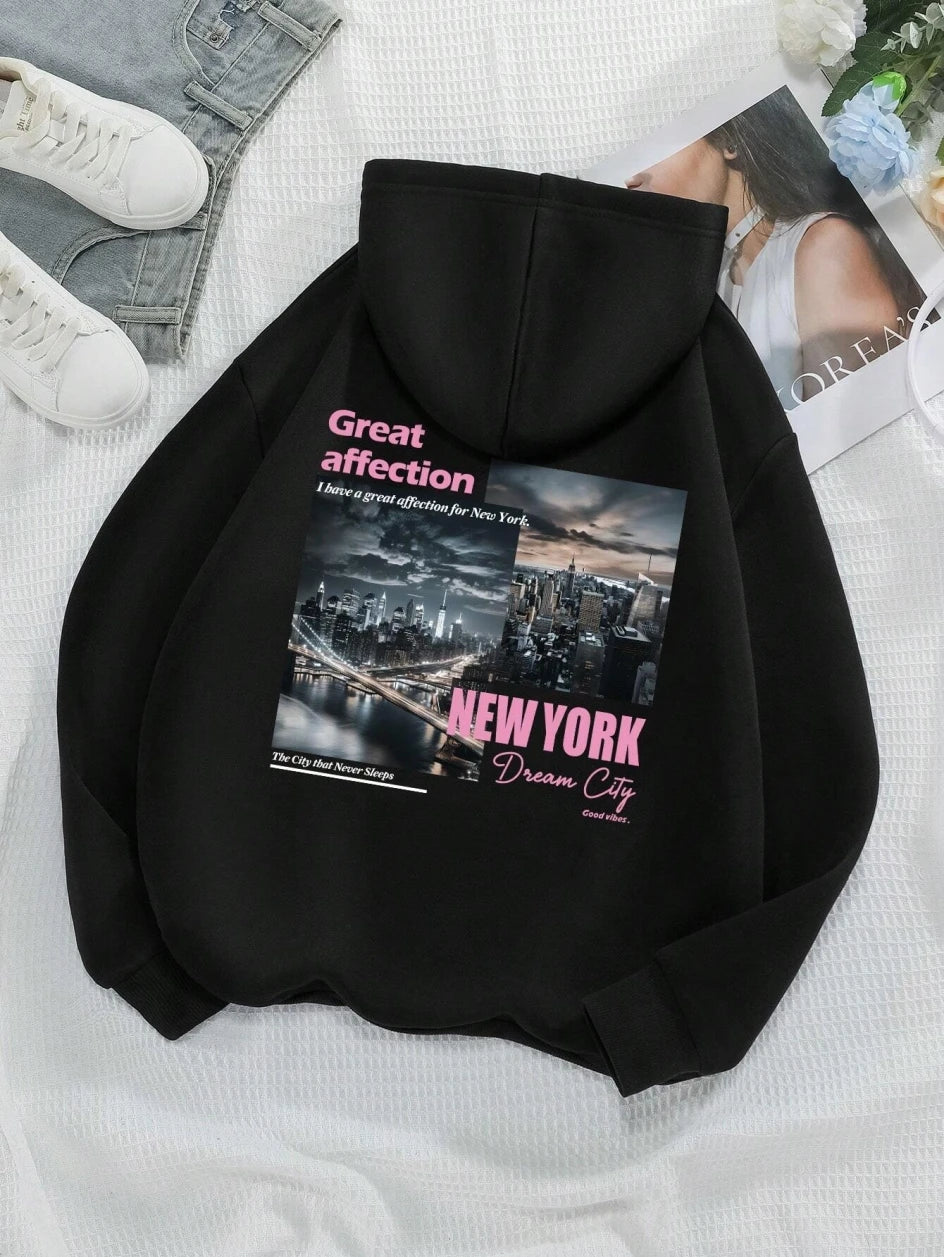 New York Hoodie Women Fashion Oversize Streetwear Top