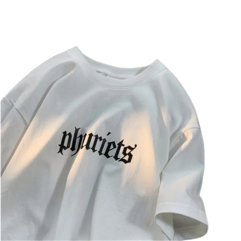 Men's Fashion Oversized White Letter Tee Casual Streetwear