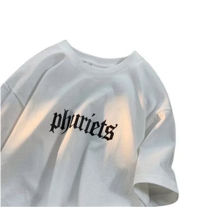 Men's Fashion Oversized White Letter Tee Casual Streetwear