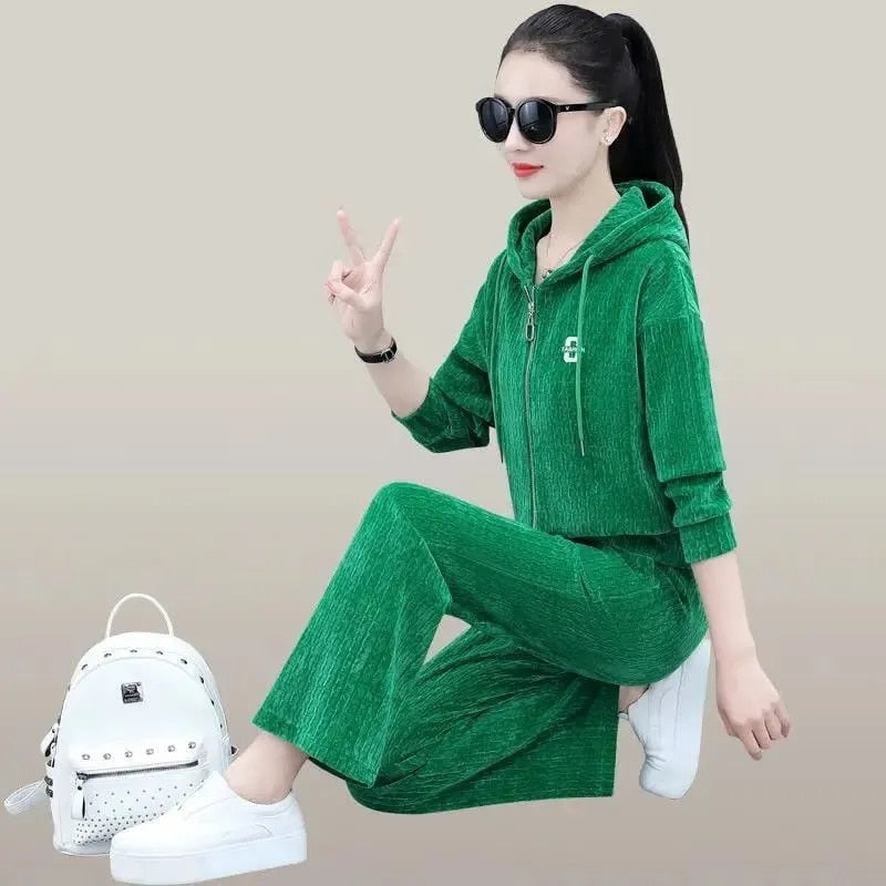 Women Hoodies And Wide Leg Pants Suit Jogging