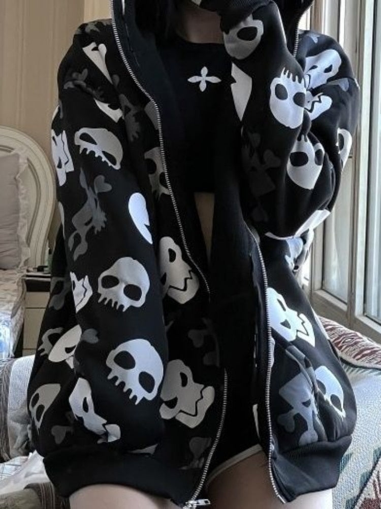 Kapuzenpullover New Baggy Skull Print Hoodie Damen