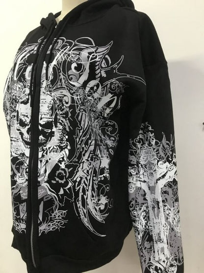 Fashion Letter Print Hoodie Women New Trend Gothic Skull