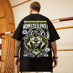 Monster Biker Is A Lion Mans T Shirt Fitting Loose Tee Leisure Shoulder