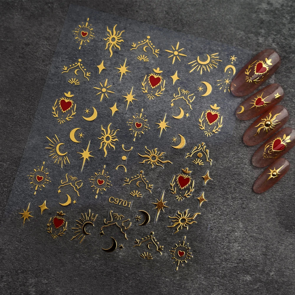 3D Gold Heart Nail Art Stickers