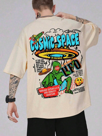 Cosmic Space Ufo Aliens Funny Graphic Printed Fashion Street T-Shirt