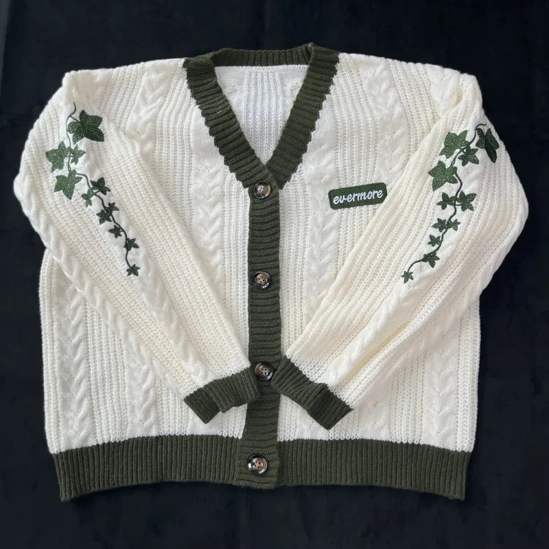 Cardigan for Women Flower Embroidered Knitted Sweater Y2k Girl Vintage