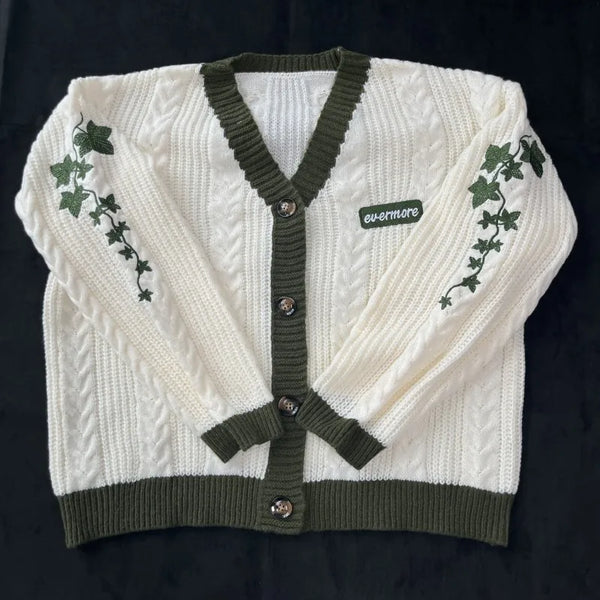 Cardigan for Women Flower Embroidered Knitted Sweater Y2k Girl Vintage