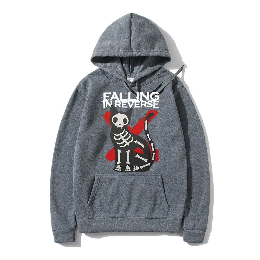 Streetwear Falling in Reverse Cat Graphic Hoodie