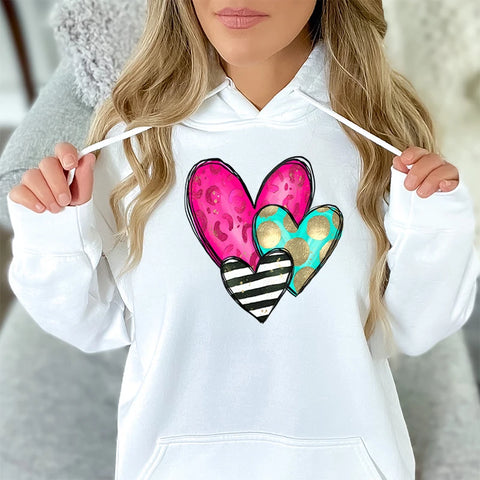 Heart Print Graphic Hoodie Women’s Casual Winter Pullover