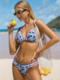 Bikini Set Vintage Print Swimsuit Women's Swimming Suit Hollow