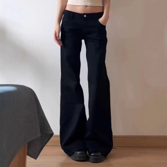 Women Vintage Baggy Black Jeans High Waist Casual
