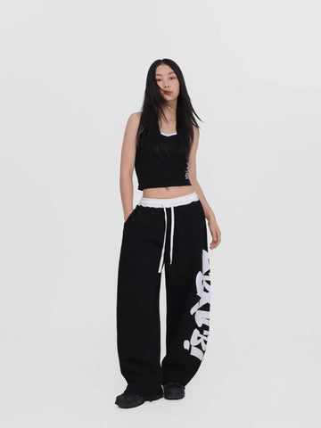 Women's Black Hip-Hop Graffiti Sweatpants