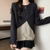 Plus Size Layered Look Striped Top Women Loose Slimming Blouse