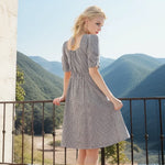 Women 2024 New Spring V-Neck Puff Sleeves Textured Plaid Dresses Temperament