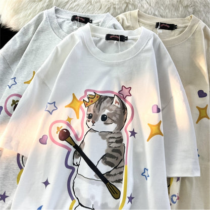 Lustiges Katzen-Print-T-Shirt für Damen