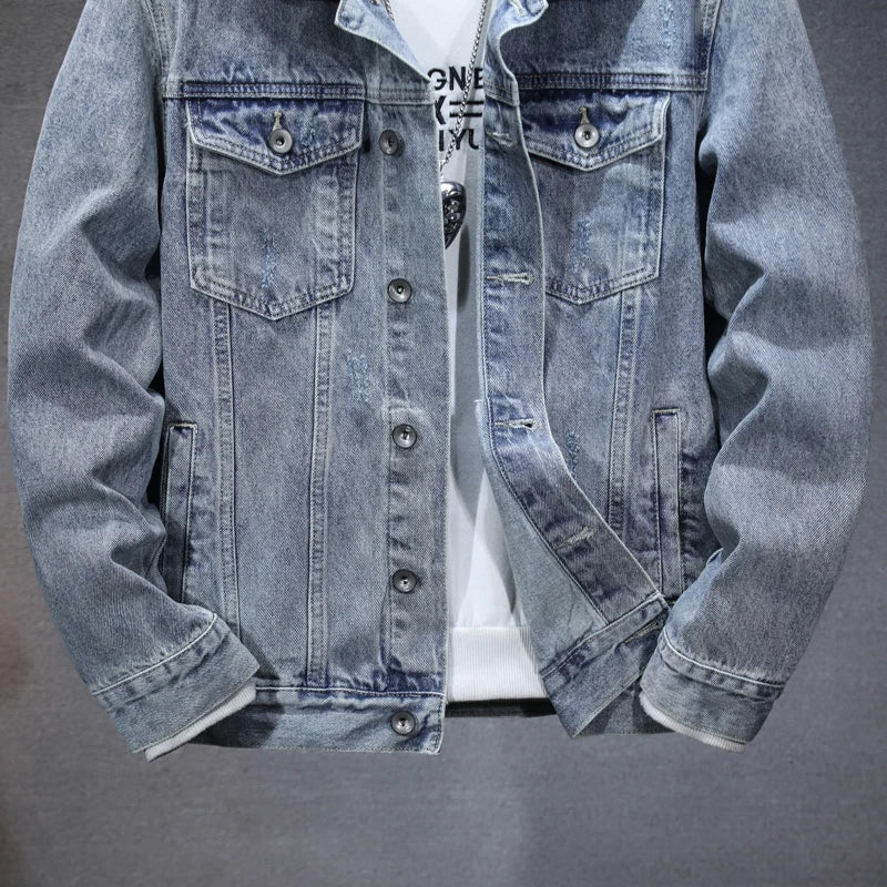 Loose Fit Cartoon Denim Jacket Men’s 2024 Retro Street Fashion
