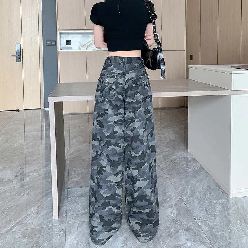 Y2K Grunge Camouflage Jeans Women Streetwear