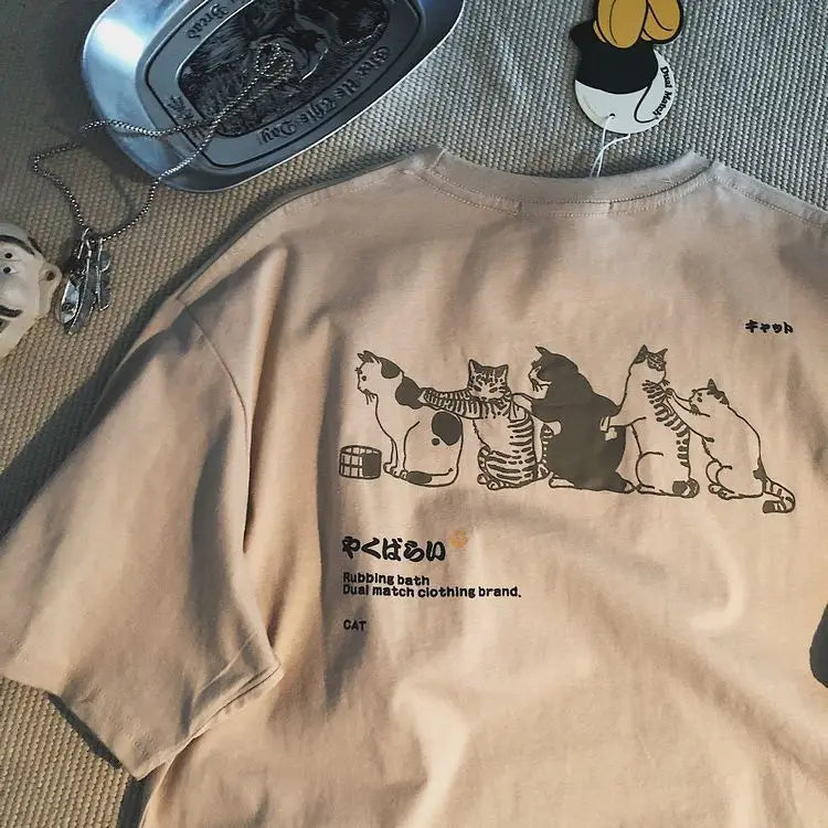 Y2K Vintage Kitten Print T-Shirt Men Harajuku Hip Hop Streetwear