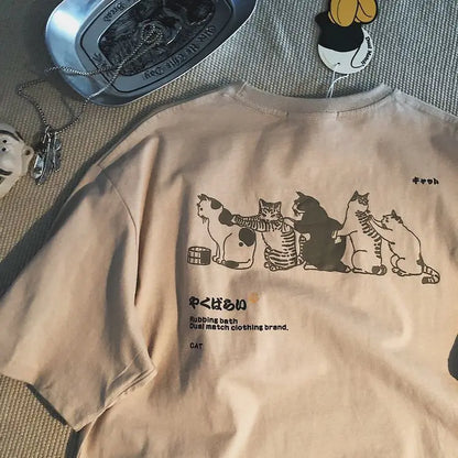 Y2K Vintage Kitten Print T-Shirt Men Harajuku Hip Hop Streetwear