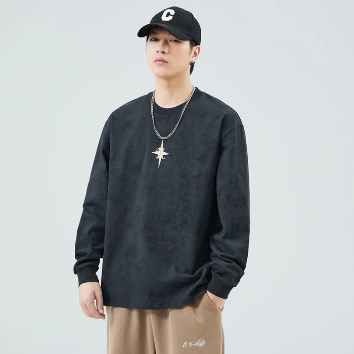 Men’s Autumn Sweater Loose Fashion Printed Round Neck Cotton Long Sleeve