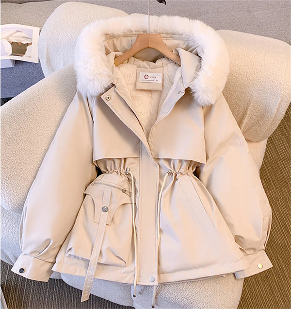 Women Autumn Winter Coats Drawstring Padded Casual