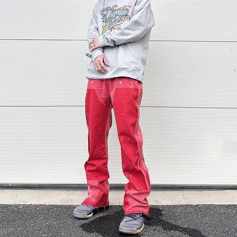 Men High Street Patchwork Flare Jeans