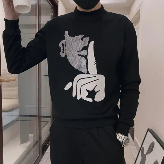 Men’s White Diamond Graphic Sweatshirt Harajuku Overfit Pullover