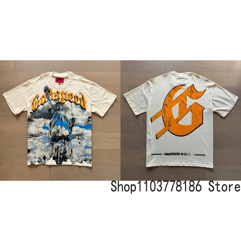 White Godspeed Tee Unisex Classic Holiday Scenery Print T-Shirt