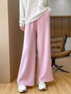 Womens Merino Wool Knit Pants Elastic Waist Wide Leg Winter Warm