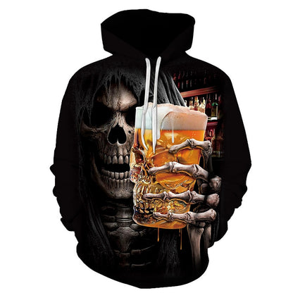 Totenkopf-Muster, 3D-Druck, Kapuzenpullover, Horror-Thema, Mode für Herbst und Winter