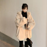 Plush jacket women winter imitation Rex rabbit loose thick hooded