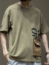 Mens Cargo Pocket Tshirt Letter Print Oversized Y2K Streetwear