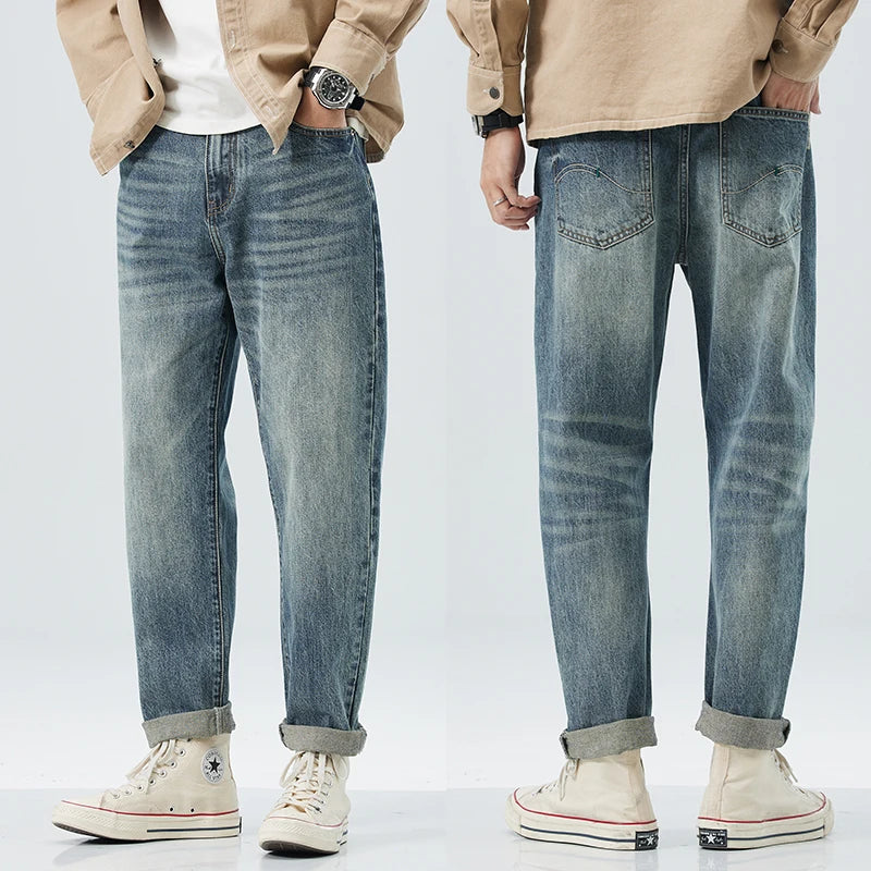 Jeans für Herren, Baggy-Hose, lockere Passform, Haremshose, Blau, Herren, Übergröße