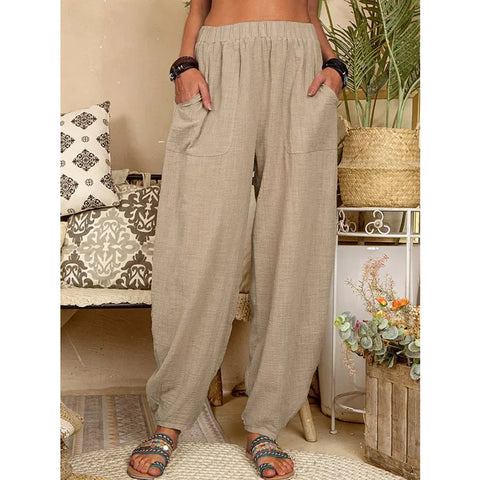 2024 Summer Boho Cotton Linen Pants Women High Waist