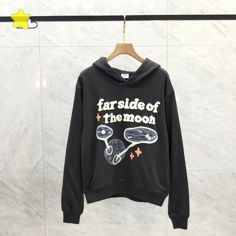 Men's Casual Foam Letters Graphic Hoodie High Quality Cotton Black Pullover