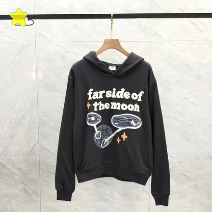 Men's Casual Foam Letters Graphic Hoodie High Quality Cotton Black Pullover