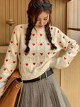 Ladies Chic O Neck Sweater with Heart Embroidery