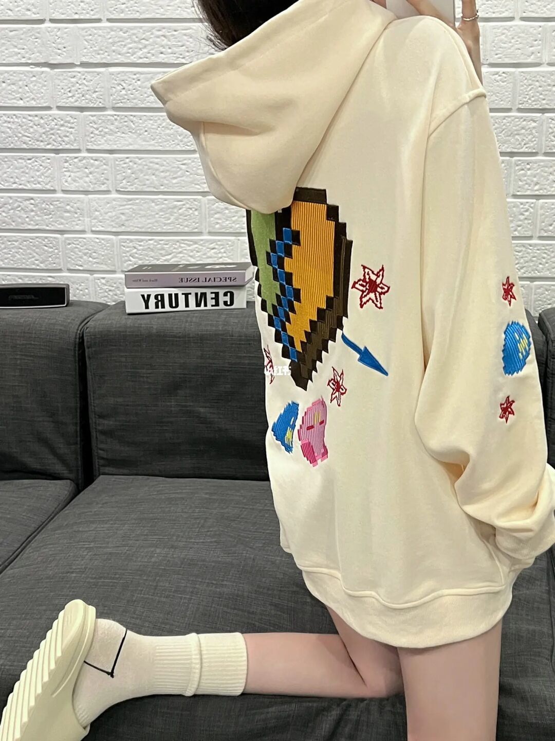 Oversized  Sweatshirt Hoodies Women Vintage Funny Pixel Pattern