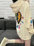 Übergroße Sweatshirt-Kapuzenpullover für Damen, Vintage-Stil, lustiges Pixel-Muster